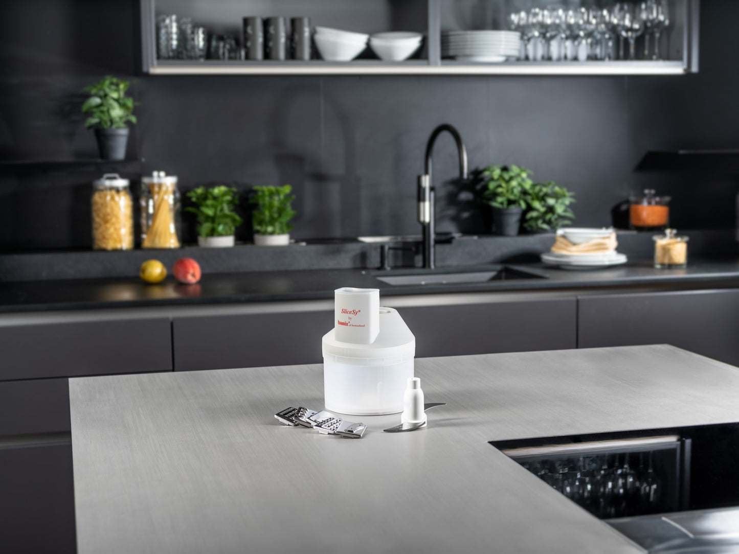 Bamix SliceSy Keukenmachine Voor Staafmixer - Grijs - Met 6 Accessoires