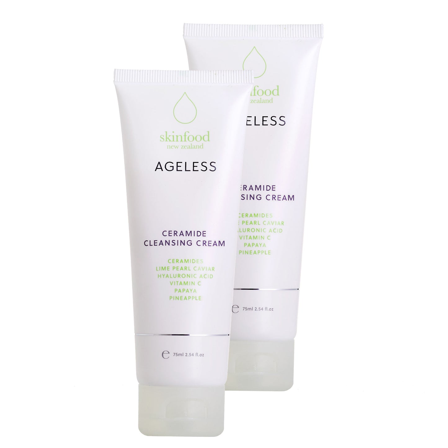 SKINFOOD NZ AGELESS Skincare Ceramid Cleansing Cream - Gezichtsreiniger - Voor Droge & Rijpe Huid - Vegan & Dierproefvrij - 2 x 75ml