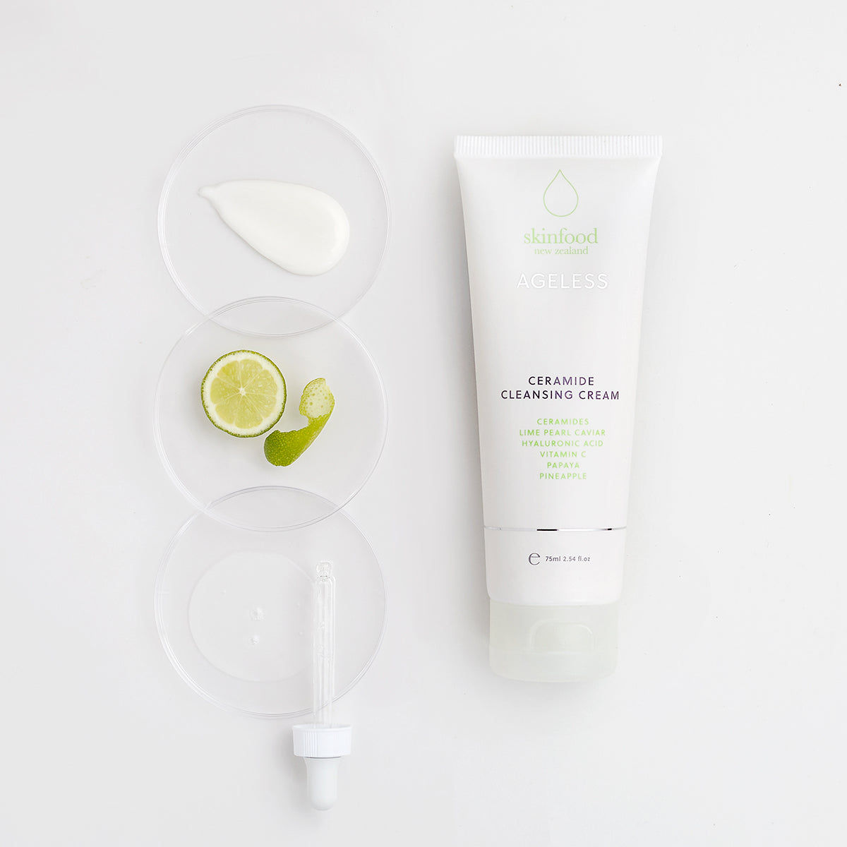 SKINFOOD NZ AGELESS Skincare Ceramid Cleansing Cream - Gezichtsreiniger - Voor Droge & Rijpe Huid - Vegan & Dierproefvrij - 2 x 75ml