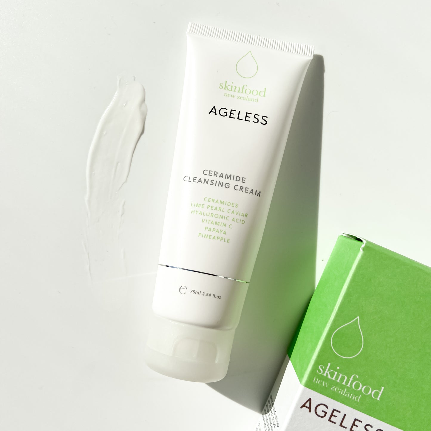 SKINFOOD NZ AGELESS Skincare Ceramid Cleansing Cream - Gezichtsreiniger - Voor Droge & Rijpe Huid - Vegan & Dierproefvrij - 2 x 75ml