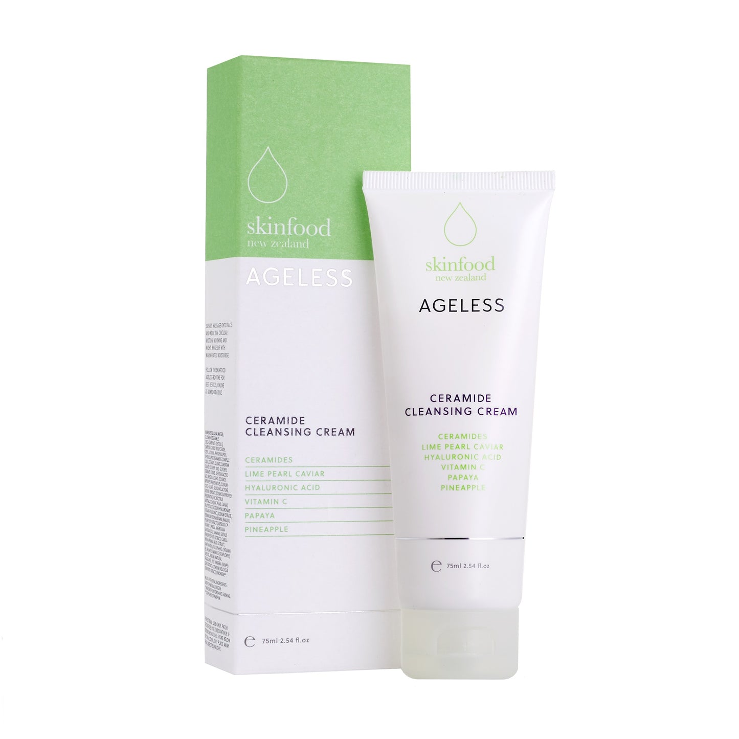 SKINFOOD NZ AGELESS Skincare Ceramid Cleansing Cream - Gezichtsreiniger - Voor Droge & Rijpe Huid - Vegan & Dierproefvrij - 2 x 75ml