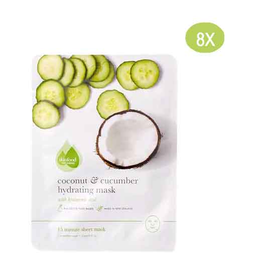 SKINFOOD NZ Skincare Coconut & Cucumber Hydrating Mask - Gezichtsmasker - Voor Alle Huidtypes - 100% Natuurlijk & Dierproefvrij - 8 Stuks