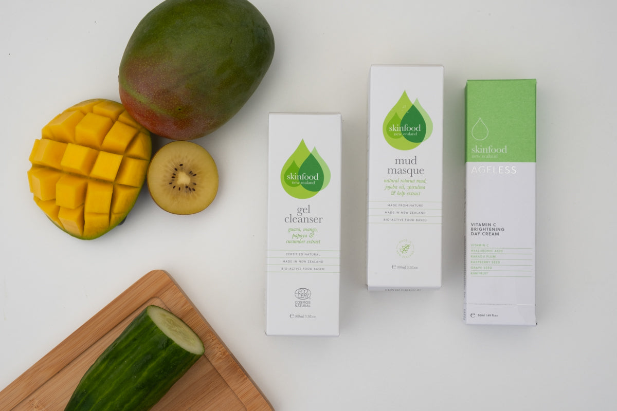SKINFOOD NZ Skincare Geschenkset - Gezichtsreiniger, Dagcrème & Gezichtsmasker - Voor Gemengde Huid - Moederdag Geschenkset