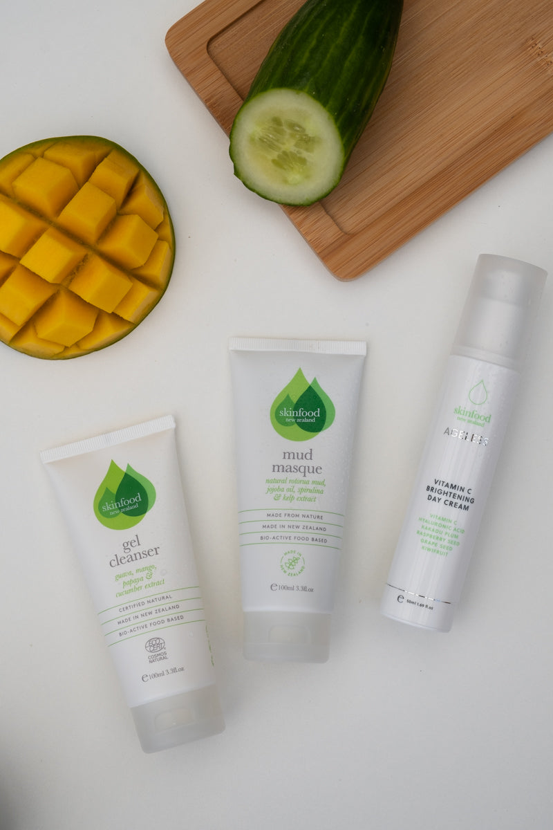 SKINFOOD NZ Skincare Geschenkset - Gezichtsreiniger, Dagcrème & Gezichtsmasker - Voor Gemengde Huid - Moederdag Geschenkset