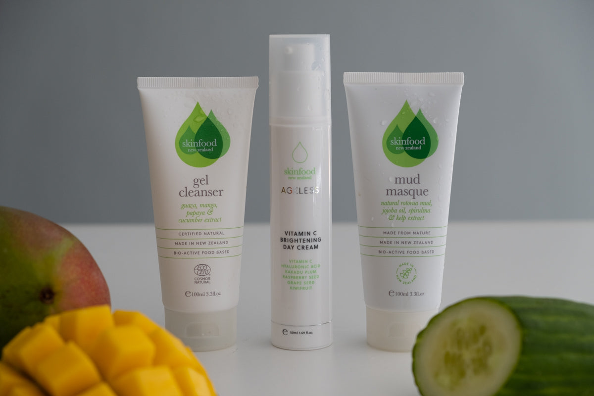 SKINFOOD NZ Skincare Geschenkset - Gezichtsreiniger, Dagcrème & Gezichtsmasker - Voor Gemengde Huid - Moederdag Geschenkset