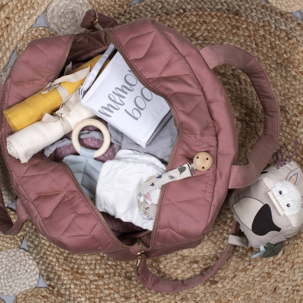 Filibabba Luiertas - Mom Bag - In Zachte Quiltstof - 30x45x15 cm - Dark Rose
