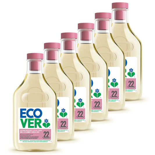 Ecover Wasmiddel Voordeelverpakking 6 x 1L - Ecologisch & Verzorgt Delicaat Wasgoed  - Voor Wolwas & Fijnwas - Waterlelie & Honingdauw Geur