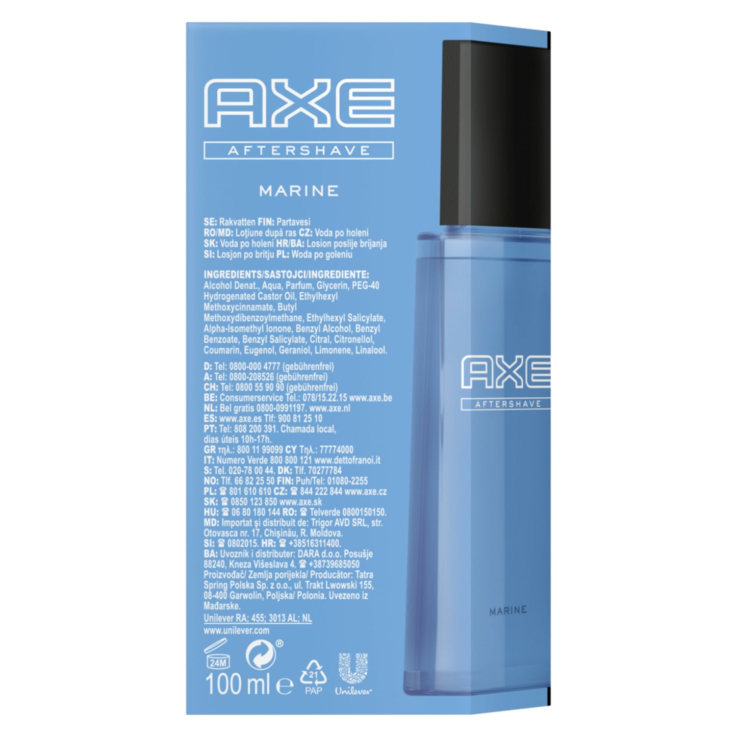 Axe - Aftershave - Heren - Marine - 4 x 100 ml - Voordeelverpakking
