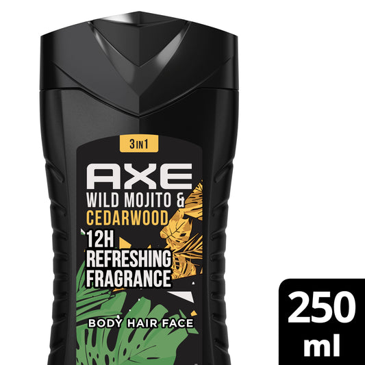Axe - 3-in-1 Douchegel, Facewash & Shampoo Mannen - Wild Mojito & Cedarwood - 6 x 250 ml - Voordeelverpakking