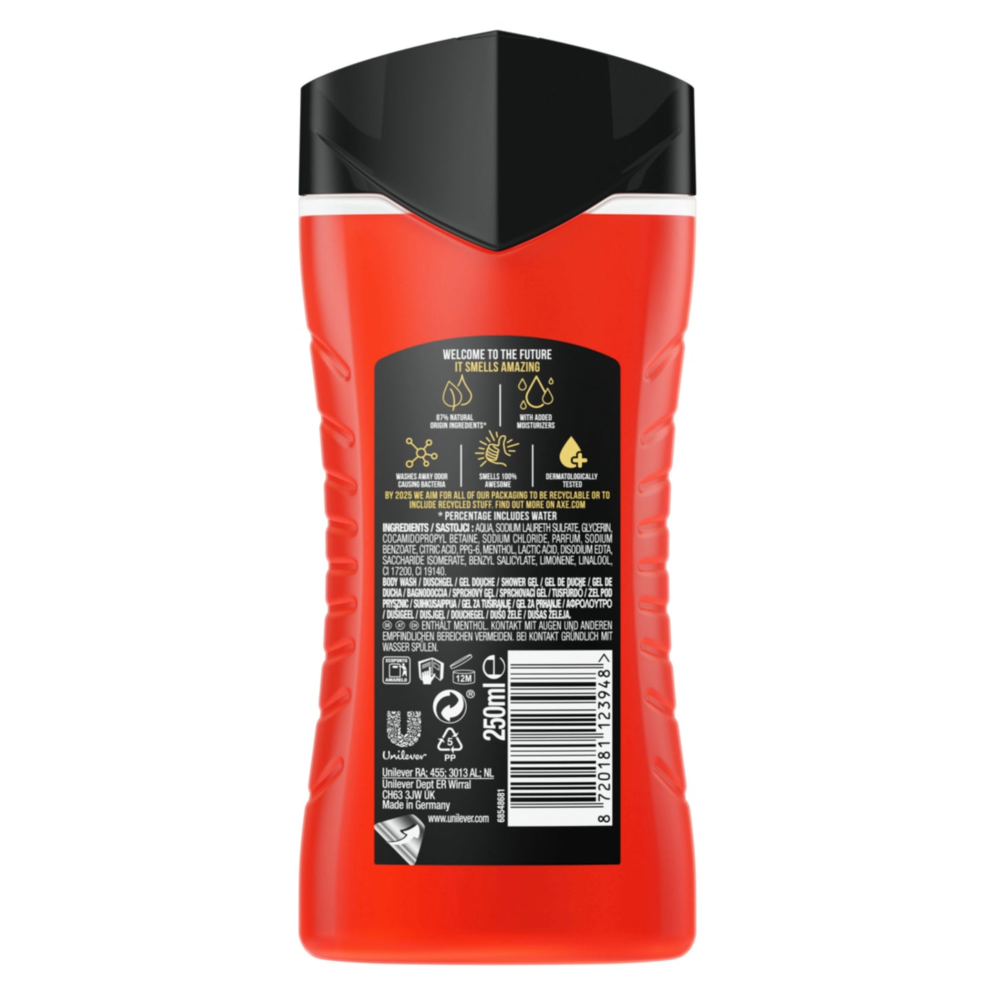 Axe - 3-in-1 Douchegel, Facewash & Shampoo Mannen-  Recharge Sport Refresh – 12 uur Lange Onweerstaanbare Frisse Geur van Artic Mint en Cool Spice -  Voordeelverpakking 6 x 250 ml