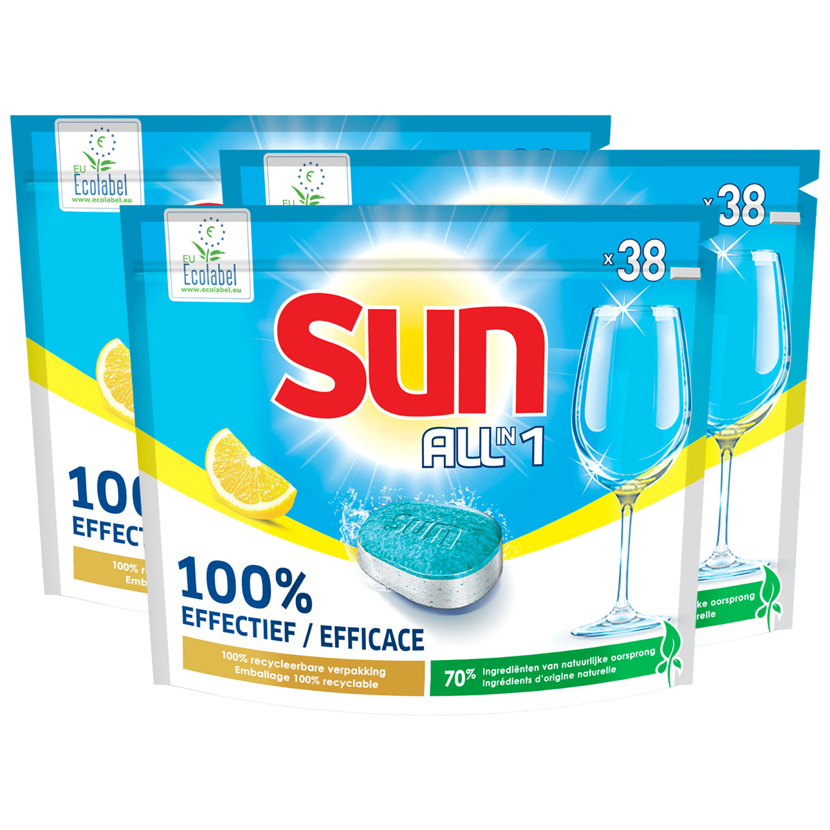 Sun All-in One - Vaatwastabletten met Ecolabel Citroen  - Voordeelverpakking 7 x 38 tabs (266)