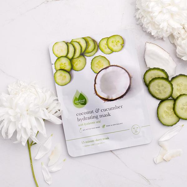 SKINFOOD NZ Skincare Coconut & Cucumber Hydrating Mask - Gezichtsmasker - Voor Alle Huidtypes - 100% Natuurlijk & Dierproefvrij - 8 Stuks