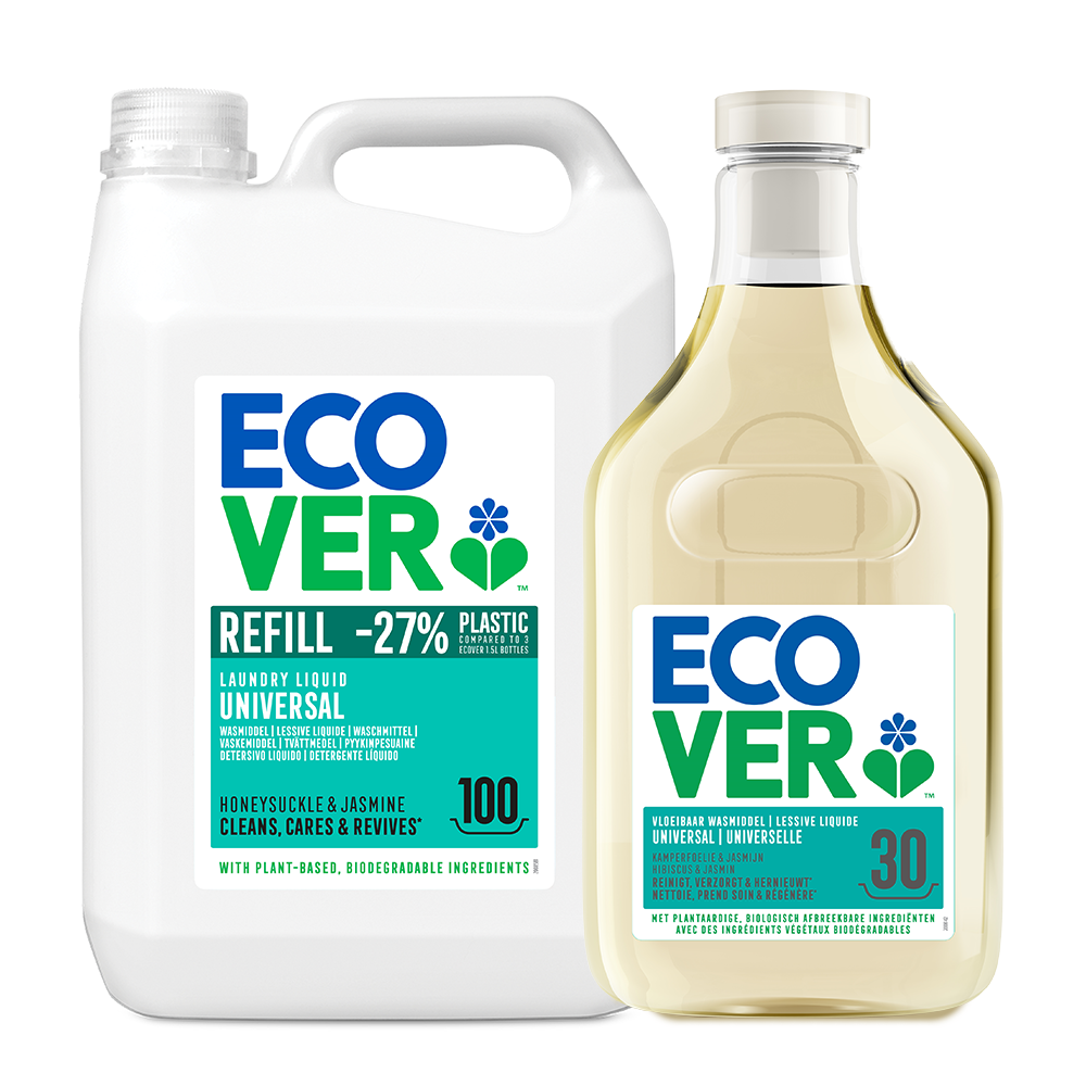Ecover Wasmiddel Universeel & Wasverzachter Voordeelverpakking 2 x 5L - 100/166 Wasbeurten
