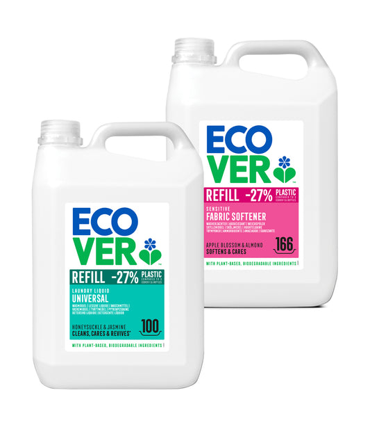 Ecover Wasmiddel + Wasverzachter Voordeelverpakking 2 x 5L - Ecologisch & Universeel - Reinigt, Verzacht & Verzorgt